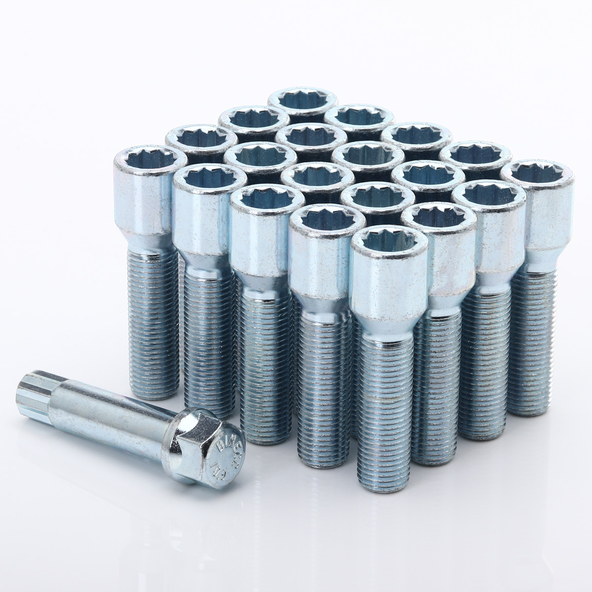 Set of 10 SILVER star bolts 55mm 14x1,5 + Key - JR
