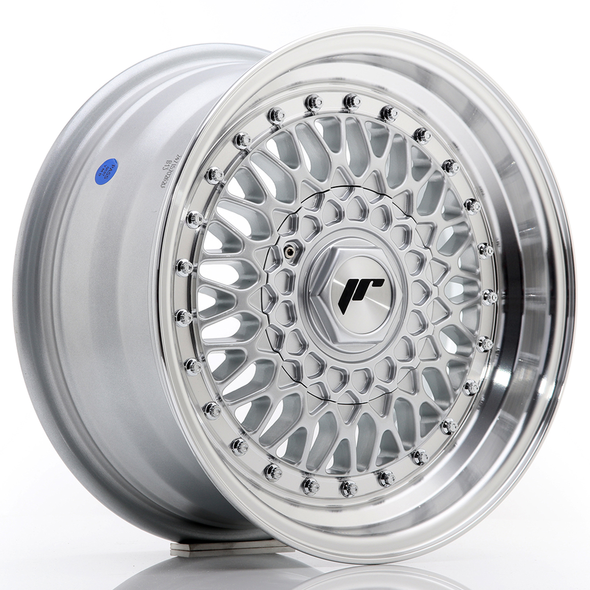 JR Wheels JR9 15x7 ET20 BLANK Silver w/ Machined Lip+Silver Rivets
